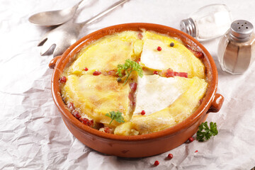 tartiflette- french dish with potato, bacon and cheese