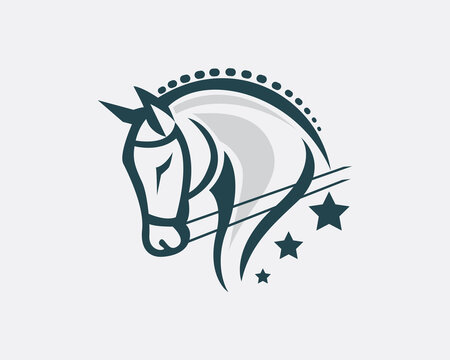 elegant horse head equestrian sport stallion logo template illustration