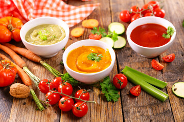 assortment of colored vegetable soup and ingredients