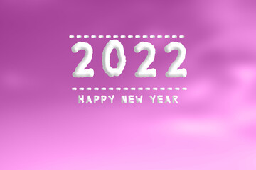2022 happy New Year Drawing with Cloud smoke On Pink Sky. Twenty Two Celebration Concept 