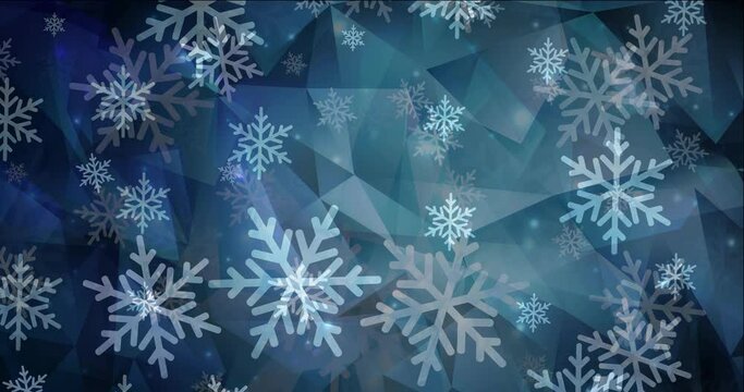 4K looping dark blue flowing video in Xmas style. Holographic abstract video with snow and stars. Flicker for video designers. 4096 x 2160, 30 fps.