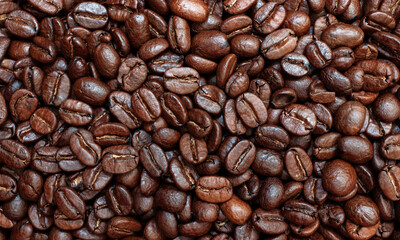 Coffee beans close up background. 