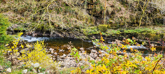 Afon Twrch river in Cwmtwrch village, Swansea, Wales, United Kingdom