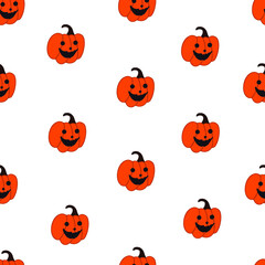 Seamless pattern halloween pumpkin scary faces isolated on white. For card, textile, fabric, wallpaper, paper design