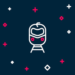 Line Train and railway icon isolated on blue background. Public transportation symbol. Subway train transport. Metro underground. Colorful outline concept. Vector