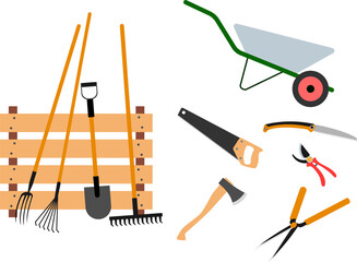 Gardening tools set on white background - vector illustration
