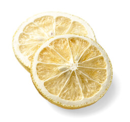 freeze dried lemon slices isolated on the white background