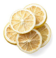 dried lemon slices isolated on the white background, top view