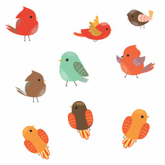 vector illustration bird background cartoon colorful cute nature character set little white blue small collection pink red design yellow fun funny sticker chicken orange card love wallpaper day love
