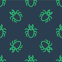 Line Beetle deer icon isolated seamless pattern on blue background. Horned beetle. Big insect. Vector