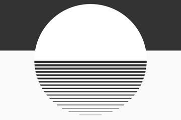 Minimal moon geometric aesthetic background vector in black and white