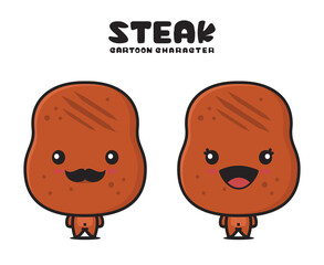 cute steak mascot, food cartoon illustration