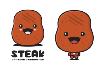 cute steak mascot, food cartoon illustration