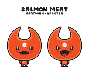 Fototapeta premium cute salmon meat mascot, food cartoon illustration