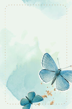 Dotted frame with blue butterflies patterned background vector