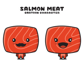 cute salmon meat mascot, food cartoon illustration
