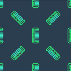 Line Hairbrush icon isolated seamless pattern on blue background. Comb hair sign. Barber symbol. Vector