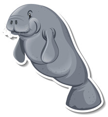 A sticker template of manatee cartoon character