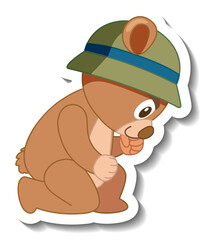 Cute bear cartoon wearing hat sticker side view