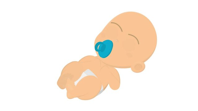 Crying baby. Animation of a newborn with a pacifier, alpha channel is turned on. Cartoon