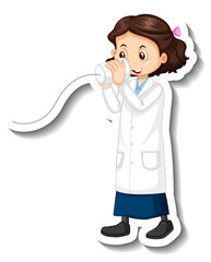 Scientist girl cartoon character with science experiment object