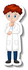 Cartoon character sticker with a boy in science gown