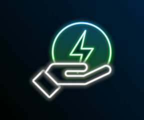 Glowing neon line Lightning bolt icon isolated on black background. Flash sign. Charge flash icon. Thunder bolt. Lighting strike. Colorful outline concept. Vector