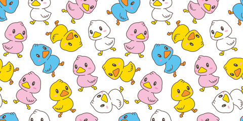duck seamless pattern rubber duck walking shower bathroom toy chicken bird vector pet scarf gift wrapping paper cartoon animal doodle tile wallpaper repeat background illustration color design