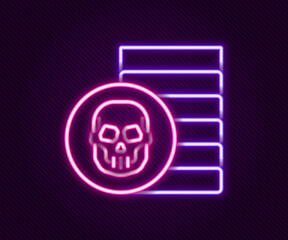 Glowing neon line Pirate coin icon isolated on black background. Colorful outline concept. Vector