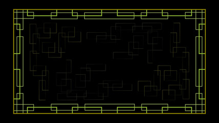 Decorative golden frame,  textured background with geometric shapes, technology concept, flat design, vector illustration.