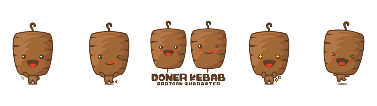 cute doner kebab mascot, food cartoon illustration, with different facial expressions and poses