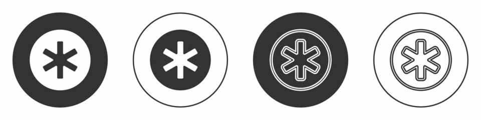 Obraz premium Black Medical symbol of the Emergency - Star of Life icon isolated on white background. Circle button. Vector