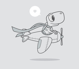 Obraz na płótnie Canvas Vector template cartoon little dinosaur characters flying in a small airplane. On a gray background.