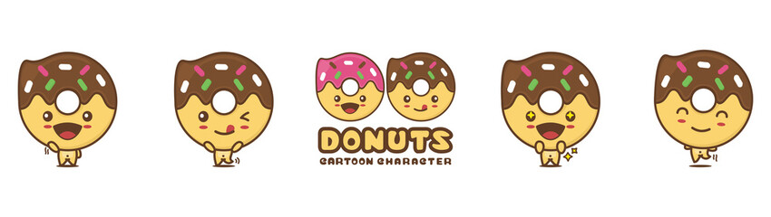 cute donuts mascot, food cartoon illustration, with different facial expressions and poses