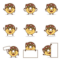 cute donuts cartoon. with happy facial expressions and different poses