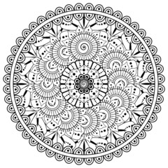 Circular pattern in the form of mandala with flower for henna, mehndi, tattoo, decoration. 