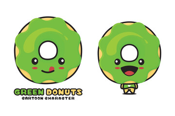 cute green donuts mascot, food cartoon illustration