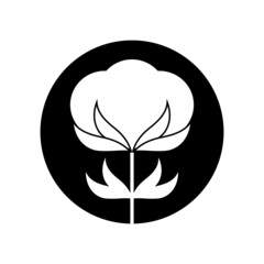 Cotton flower logo. Vector label and icon on blank background. Isolated black and white silhouette. 