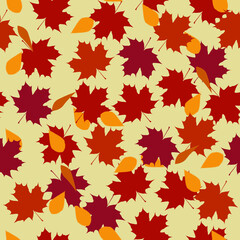 Naklejka na ściany i meble vector pattern with maple leaves. autumn falling leaves pattern flat image