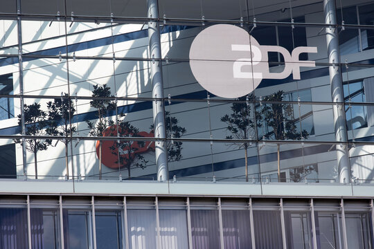 hamburg, hamburg, germany - 14 09 2021: a sign of zdf on itsl building in hamburg
