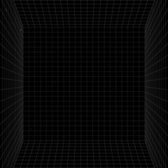 3D wireframe grid room background vector