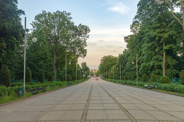 Sunset view on Holy Virgin Mary Avenue at Czestochowa, Poland.