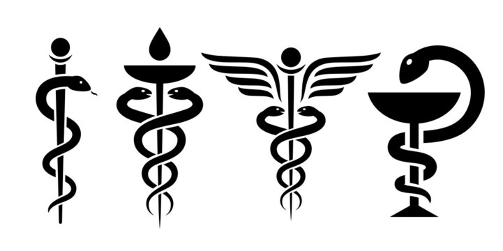 Caduceus snake icon, vector medical logo