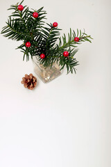 Fototapeta na wymiar small christmas pine tree on white desk