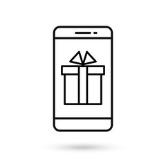 Mobile phone flat design icon with present gift icon