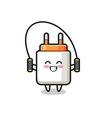 power adapter character cartoon with skipping rope