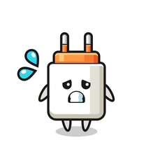 power adapter mascot character with afraid gesture