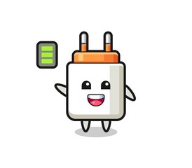 power adapter mascot character with energetic gesture