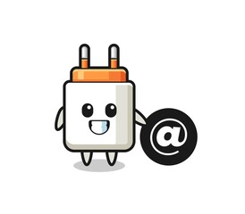 Cartoon Illustration of power adapter standing beside the At symbol