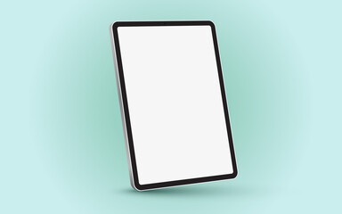 Black 3D realistic tablet PC mockup frame with angle blank screen.